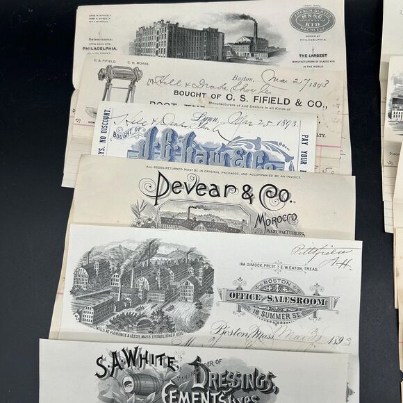 Vintage Paper Billing Heads Elaborate Set of 6 (1893-1894) Invoices Receipts - Picture 2 of 3